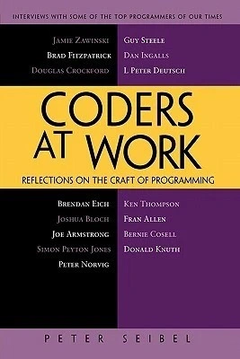 این تصویر جلد صفحه اول کتاب کدگذار در محل (Coders at Work) را نشان می دهد.