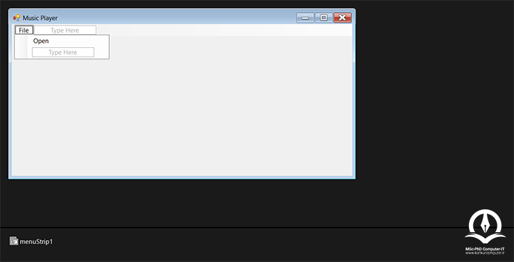 استفاده از کنترل MenuStrip و ایجاد نوار منو به نام File که یک زیرمنو به نام Open دارد