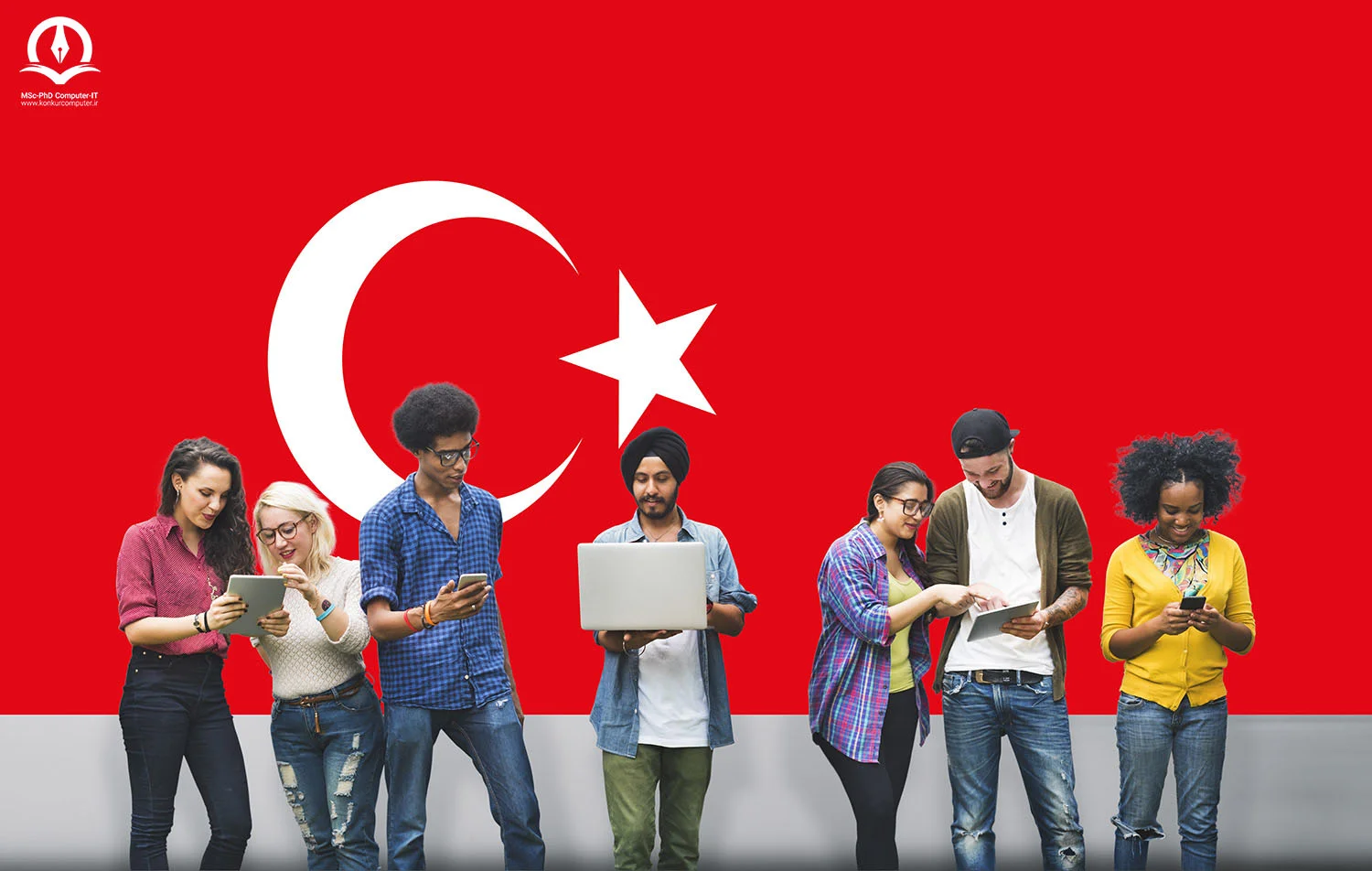 تصویری از پرچم ترکیه و دانشجویان