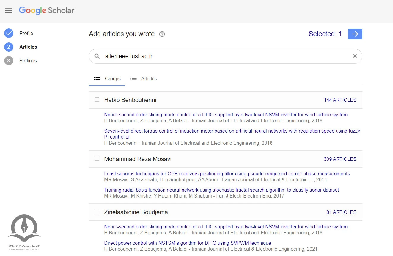 اضافه کردن مقاله ثبت شده خود به پروفایل گوگل اسکالر توسط سایت ژورنال در این تصویر نشان داده شده است.