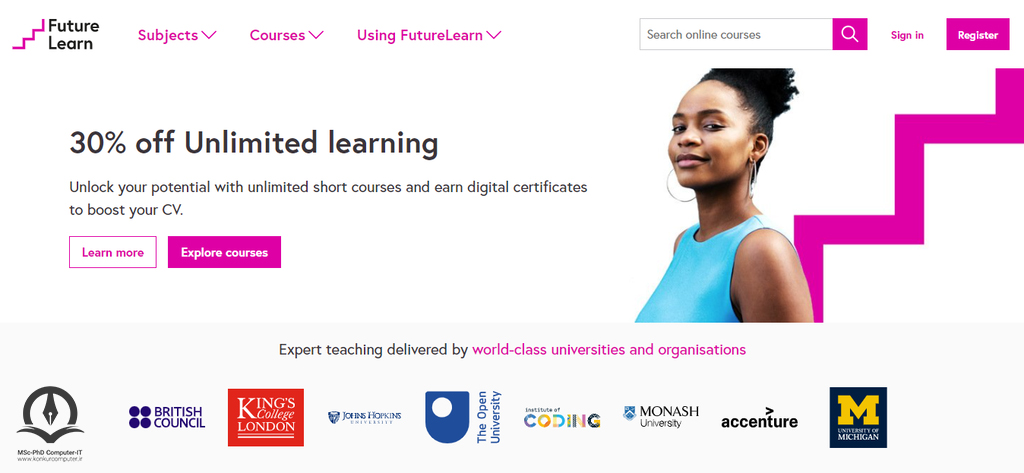 FutureLearn صفحه اصلی وبسایت