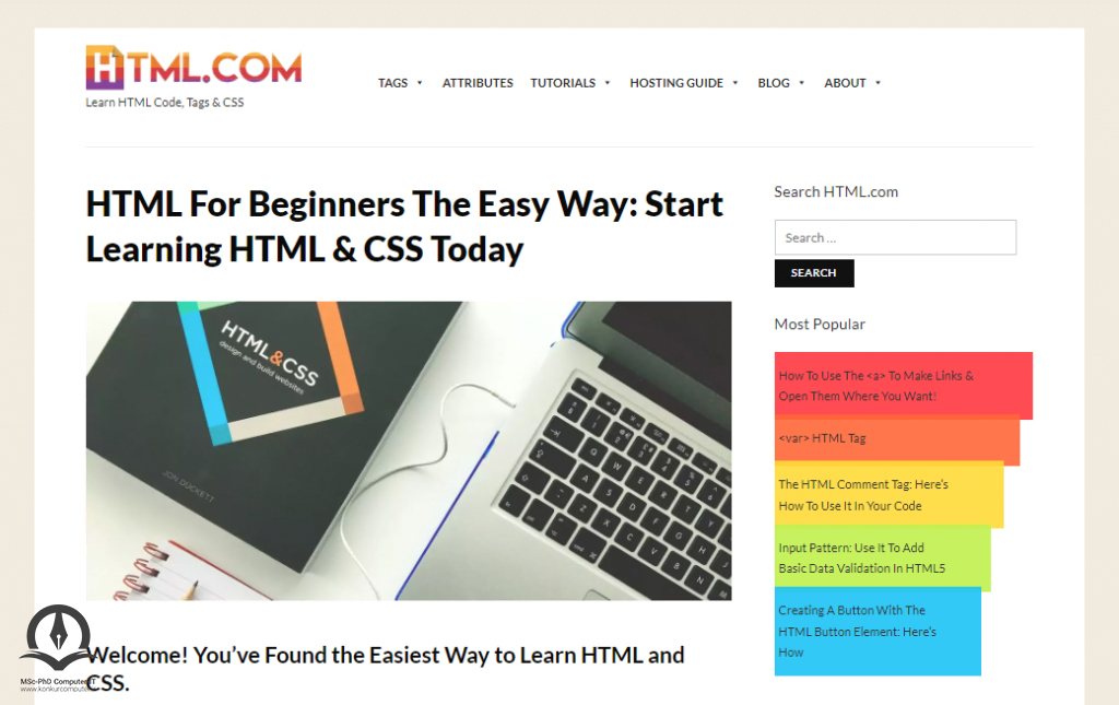 HTML.com صفحه اصلی وبسایت