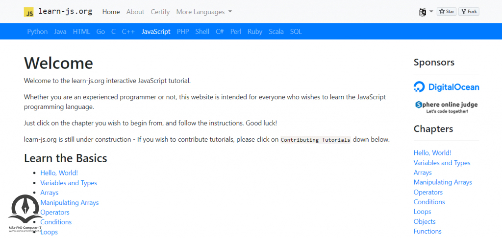 Learn JS صفحه اصلی وبسایت