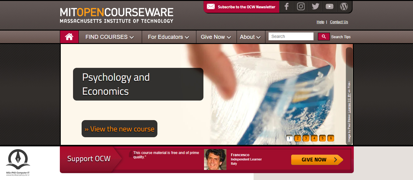 MIT OpenCourseWare صفحه اصلی وبسایت