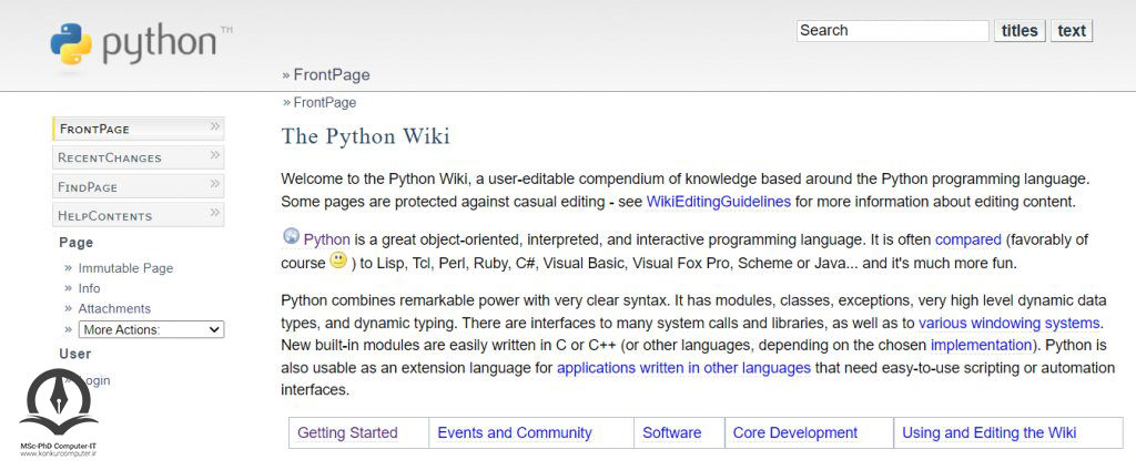 The Python Wiki صفحه اصلی وبسایت