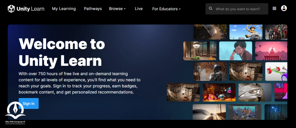 Unity Learn صفحه اصلی وبسایت