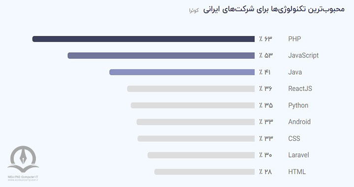 محبوب‌ترین‌ زبان‌های برنامه نویسی در میان شرکت‌های موجود در ایران