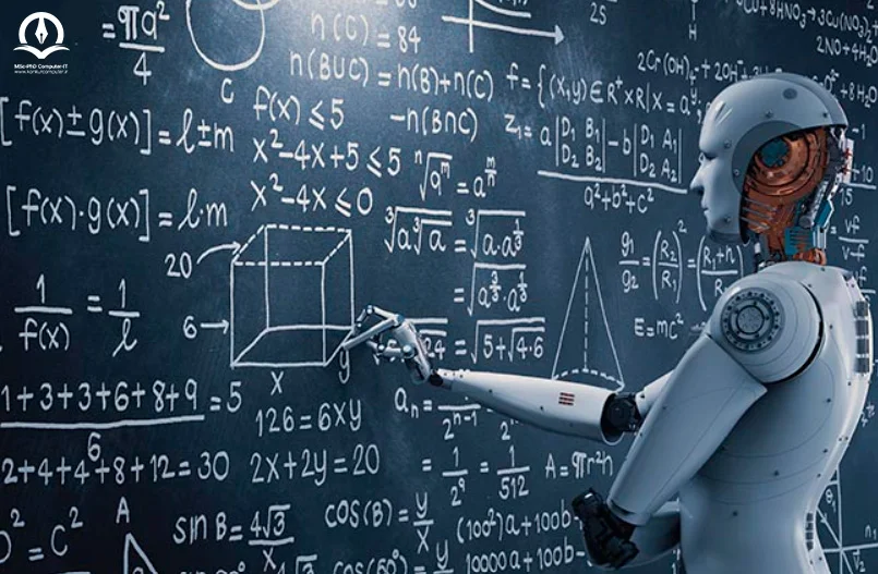 تصویری از فرمول های ریاضی و ربات هوش مصنوعی