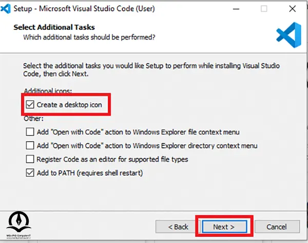 تنظیمات نصب ویژوال استودیو کد
