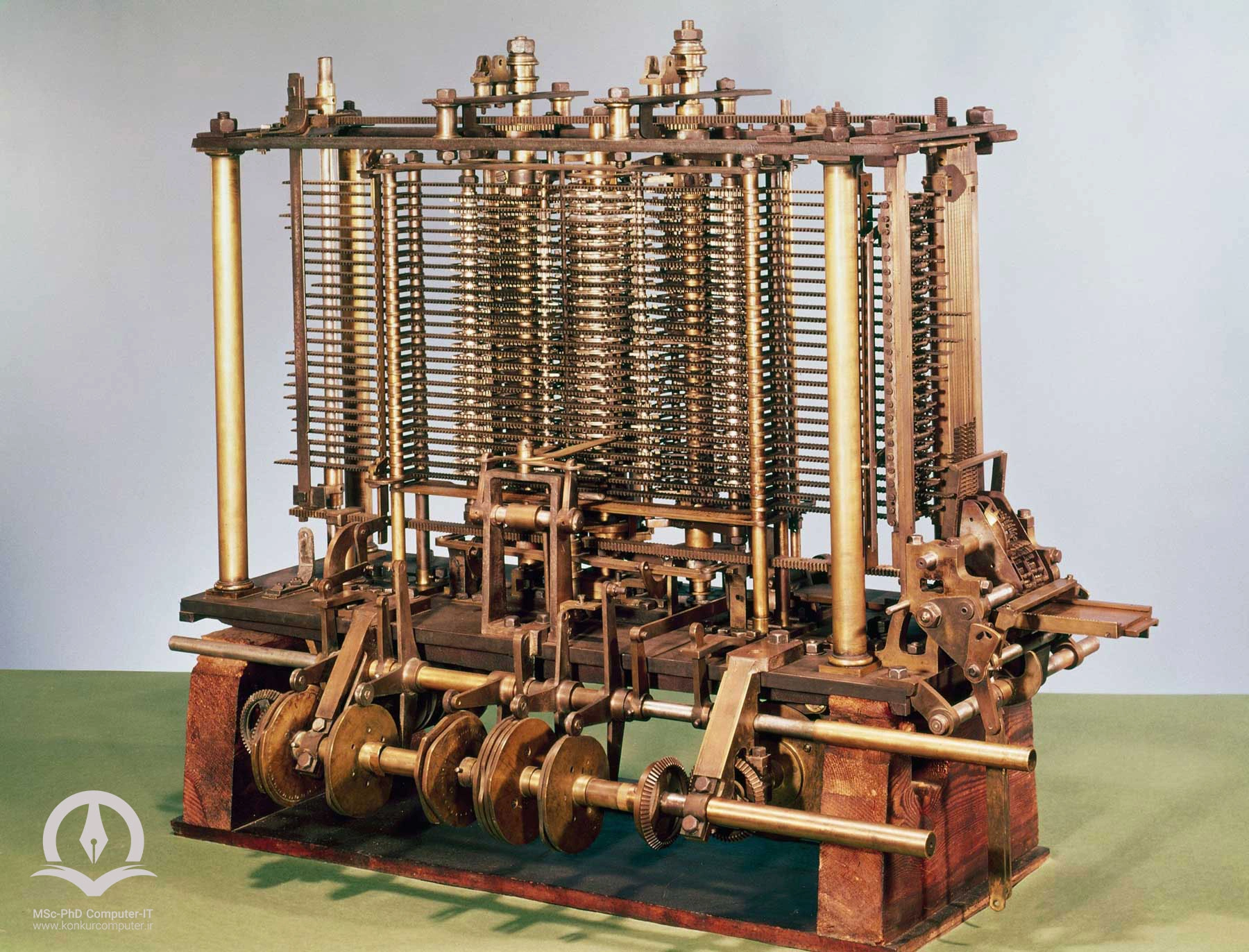 بخشی از ماشین محاسبه با مکانیزم چاپ موتور تحلیلی، ساخته شده توسط چارلز بابیج که در موزه علوم (لندن) به نمایش گذاشته شده است