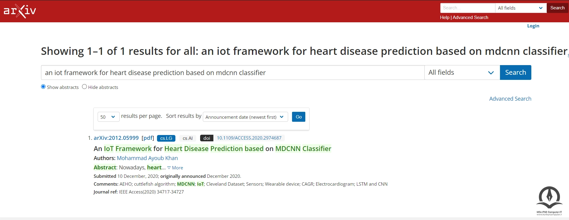 جستجوی یک مقاله در سایت Arxiv
