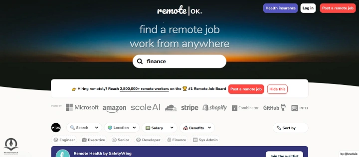 صفحه اصلی وبسایت Remote OK