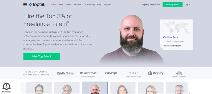 صفحه اصلی وبسایت Toptal