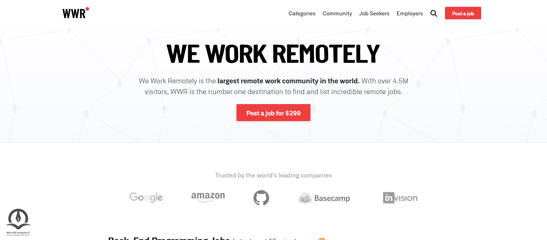 صفحه اصلی وبسایت We Work Remotely