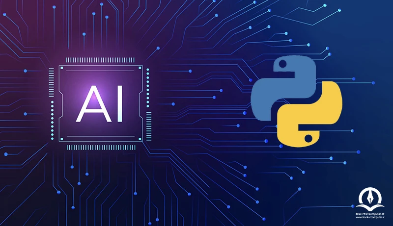 این تصویر بیانگر مفهوم هوش مصنوعی ChatGPT و پایتون است.