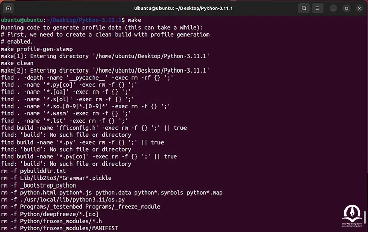 این تصویر نحوه کامپایل کردن سورس کد پایتون در لینوکس ubuntu را نمایش می دهد