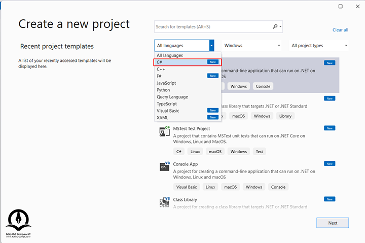 ایجاد پروژه به زبان سی شارپ