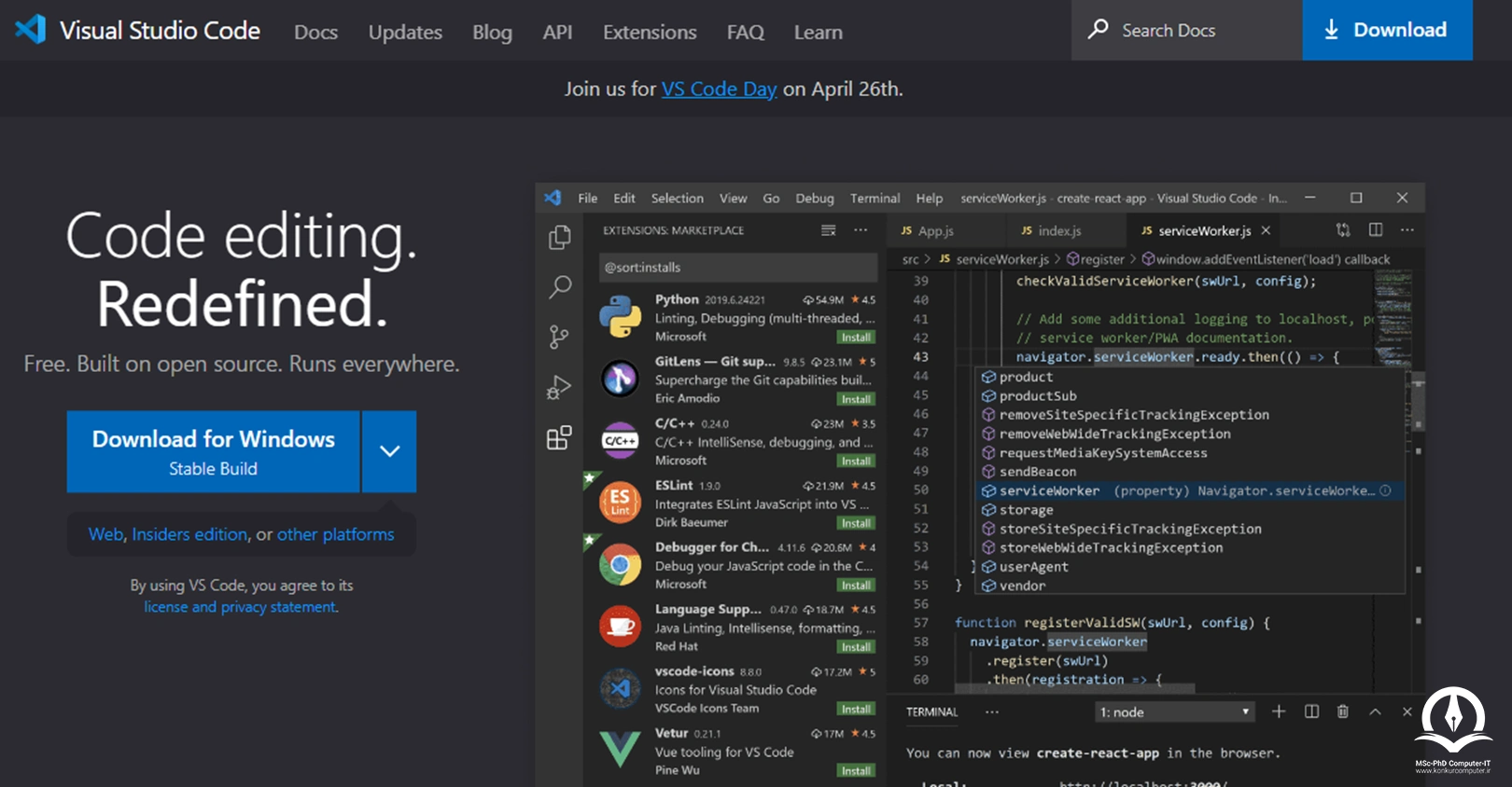 وبسایت رسمی ادیتور کد Visual Studio Code