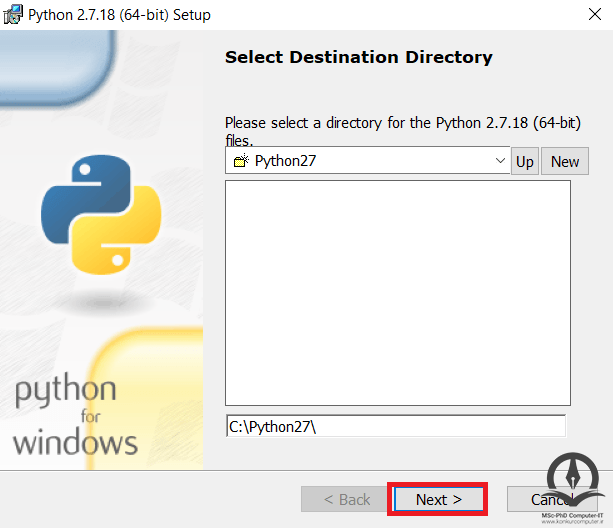 انتخاب مسیر نصب پایتون نسخه 2