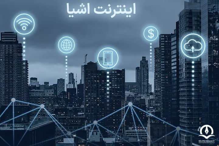 این تصویر بیانگر مفهوم اینترنت اشیا (IOT) می باشد