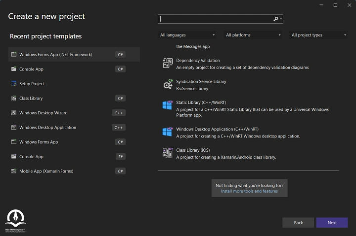 انتخاب گزینه Installing More Tools and Features