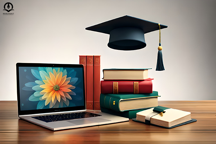 Laptop With Cap And Books