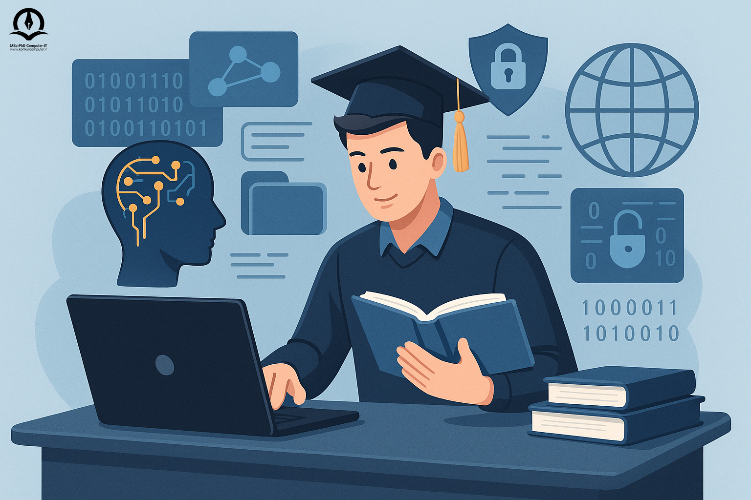 تصویری گرافیکی از یک دانشجوی دکترا فناوری اطلاعات