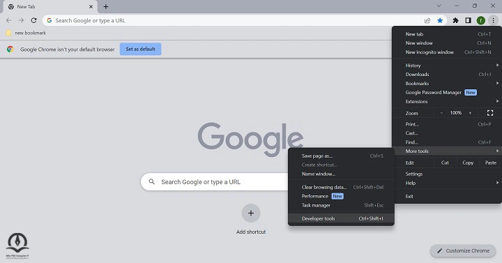 باز کردن Developer Tools در گوگل کروم