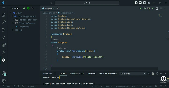 خروجی برنامه کنسولی سی شارپ در VSCode