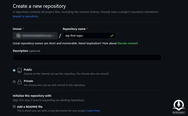 ساخت مخزن جدید در گیت هاب - وارد کردن نام مخزن