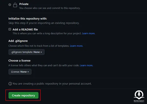ساخت مخزن جدید در گیت هاب - Create Repository