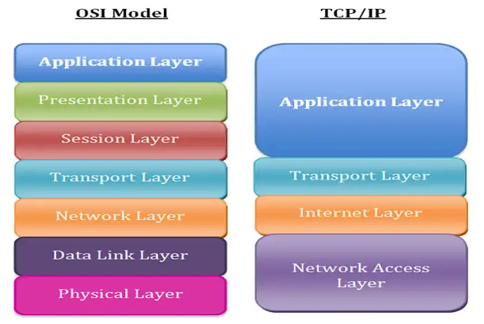  در مدل پشته پروتکل OSI تمامی پروتکل ها در 7 لایه دسته بندی شده اند، این مدل کمتر پیاده سازی شده است و بیشتر در دانشگاه ها و برای آموزش شبکه های کامپیوتری استفاده می‌شود، اما مدل پشته پروتکل TCP/IP پروتکل های شبکه را به 4 لایه تقسیم کرده است و شبکه های امروزی بر اساس این پشته پروتکل کار میکنند